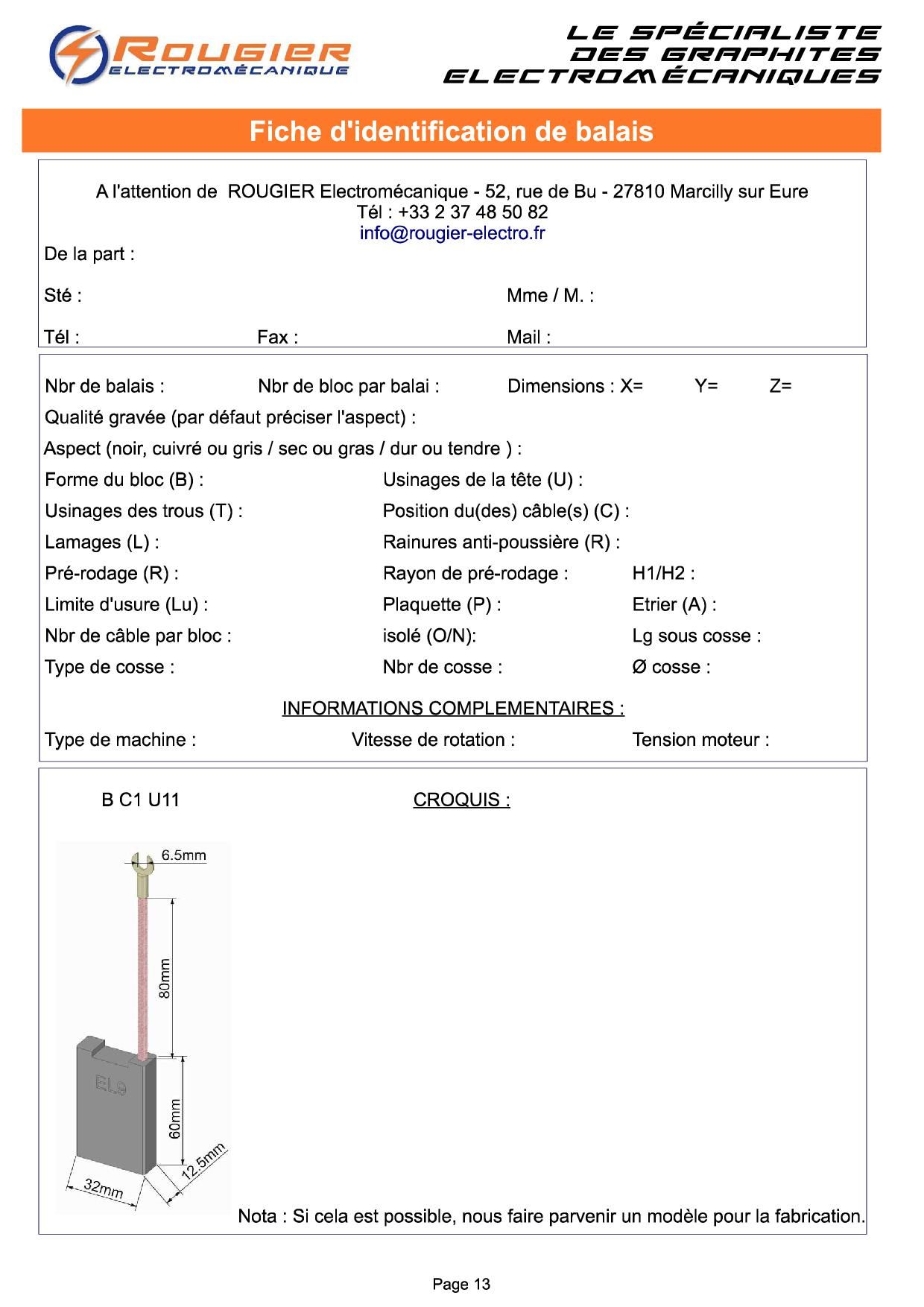 Fiche d'identification des charbons de moteur électrique